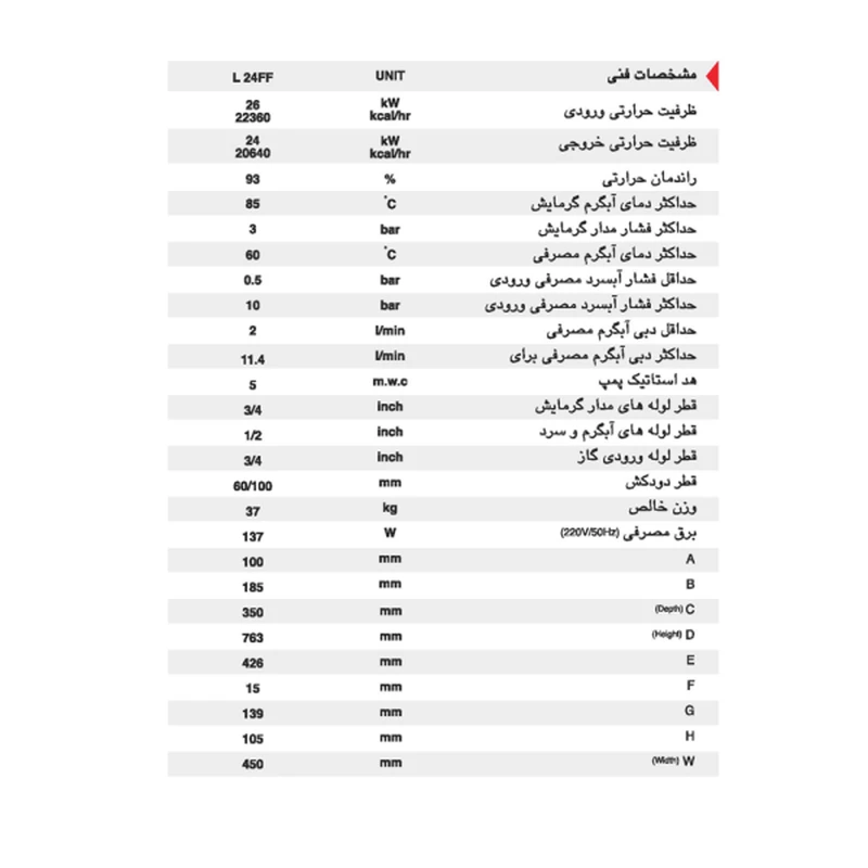 پکیج شوفاژ دیواری ایران رادیاتور مدل L42FF